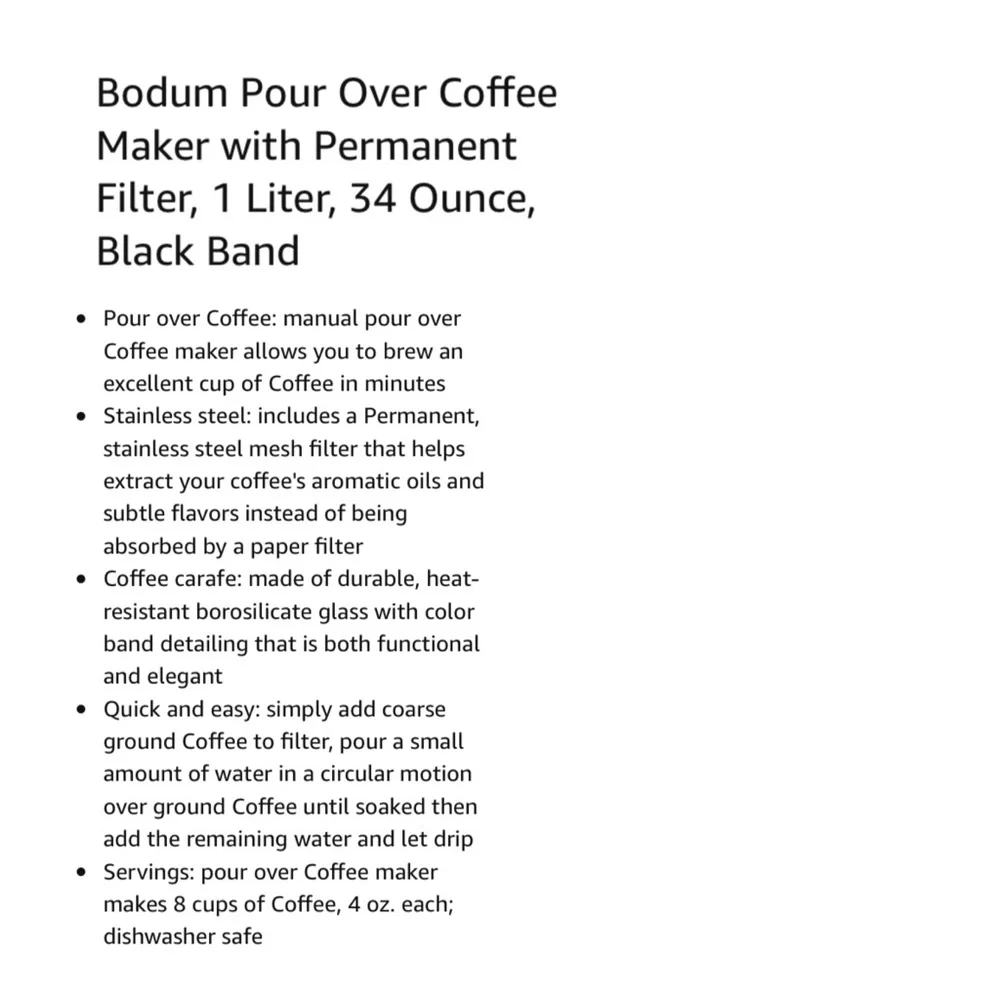 Bodum Pour Over Coffee Maker